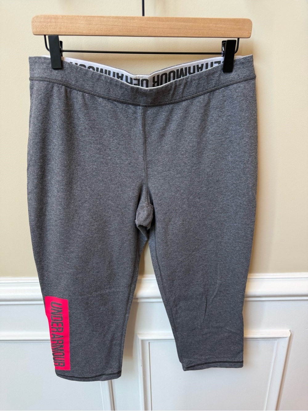 Under Armour Gray Capri Leggings with Pink Logo Panel
